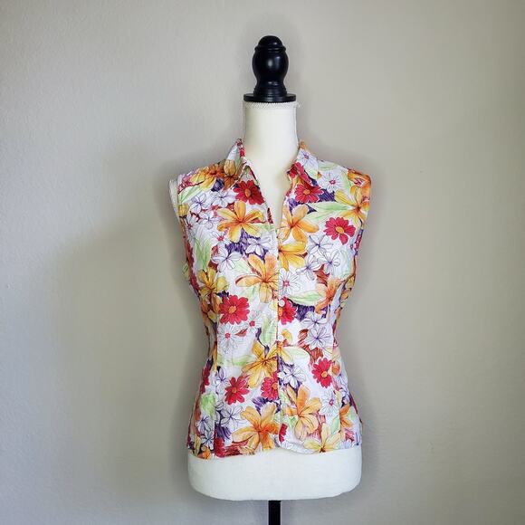 Talbots Floral Sleeveless Blouse Large - Picture 1 of 7